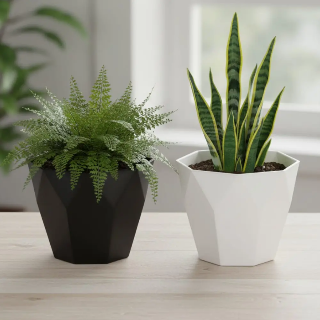 Set de 2 Maceteros Geométricos Blanco y Negro