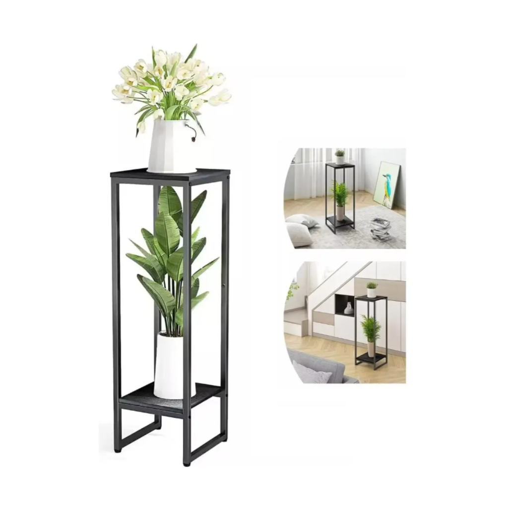 Porta Macetero Pedestal 2 Niveles Negro
