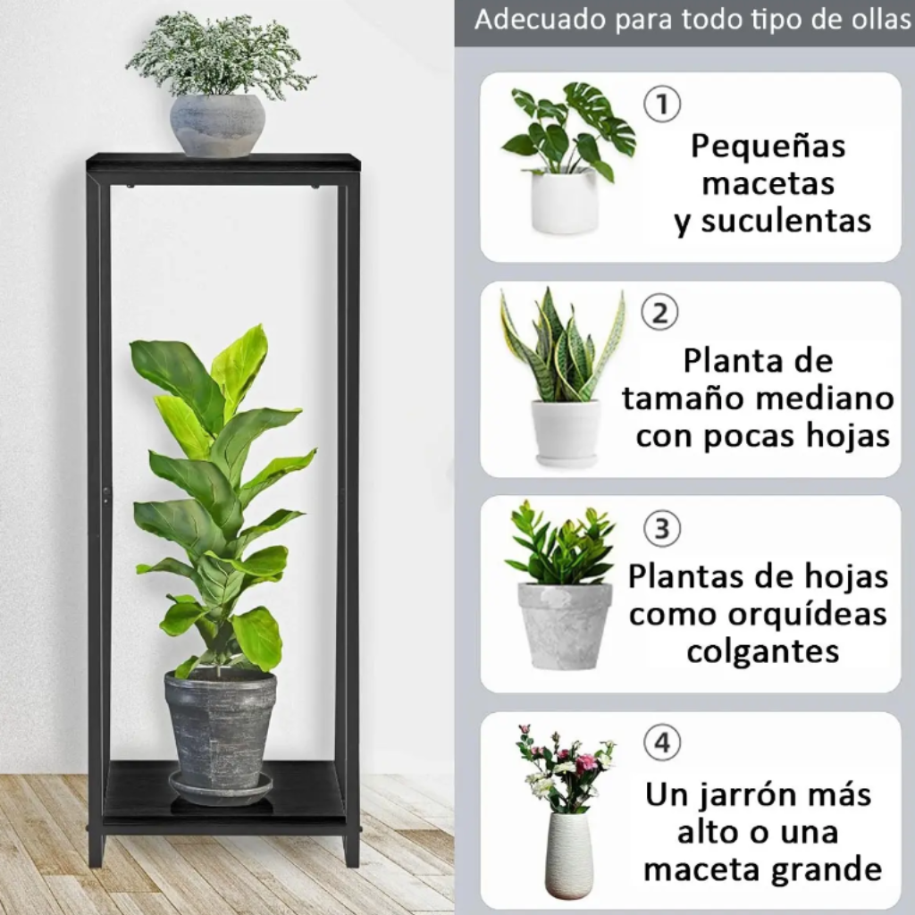 Porta Macetero Pedestal 2 Niveles Negro