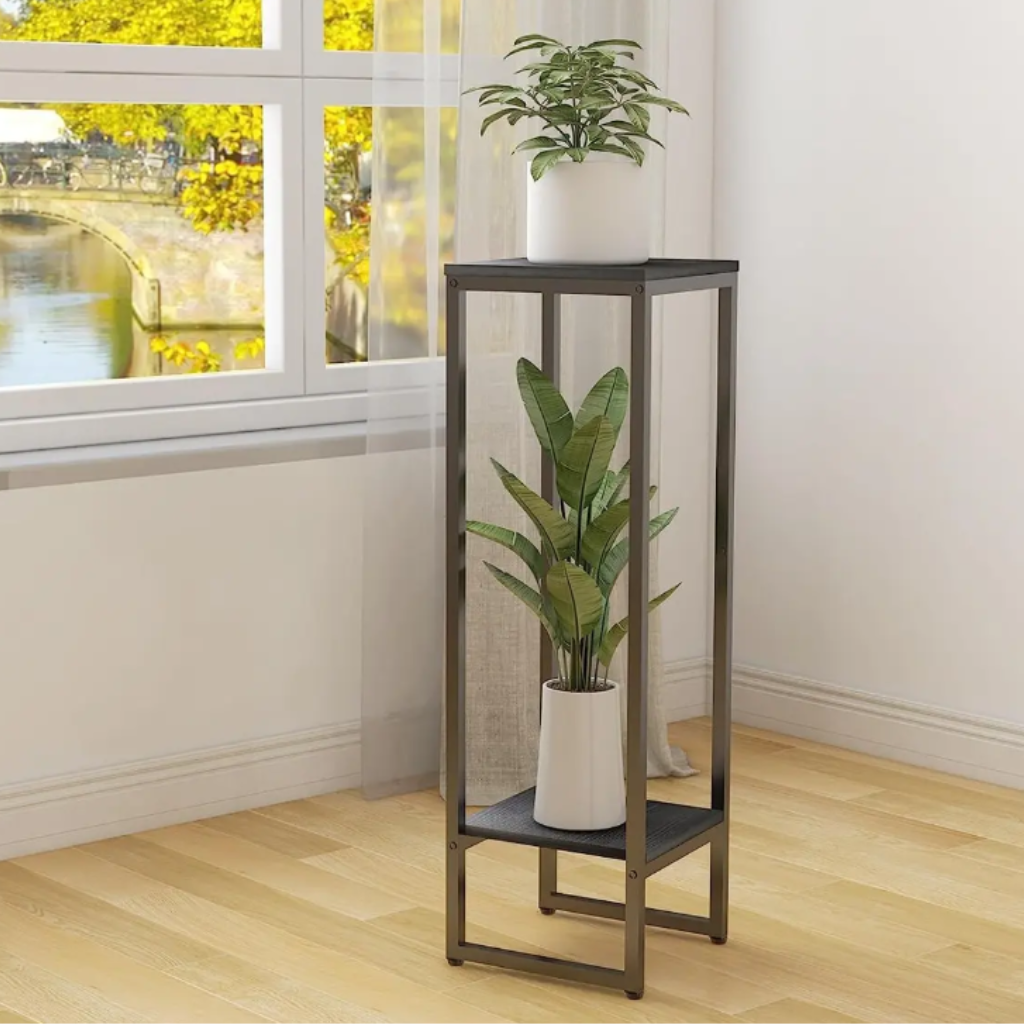 Porta Macetero Pedestal 2 Niveles Negro